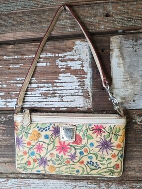 Dooney & Bourke Wildflower Large Slim Wristlet W/Rainbow Zipper, Vintage